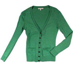 CAbi Cardigan Womens‎ XS Green Button Up Long Sleeve Pockets Ribbed Bottom